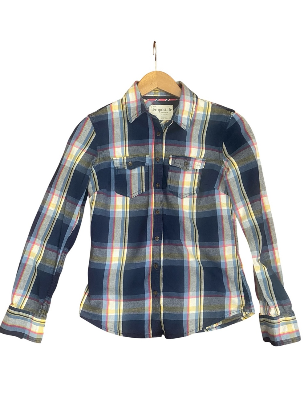 Aeropostale Women's Blue Plaid Button-Down Flannel Shirt